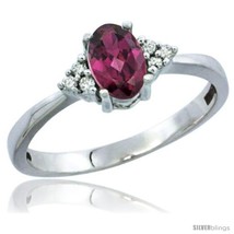 Size 8 - 10KWhite Gold Natural Rhodolite Ring Oval 6x4 Stone Diamond  - £192.66 GBP