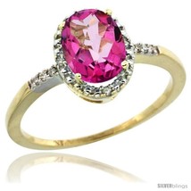 Size 6 - 10k Yellow Gold Diamond Pink Topaz Ring 1.17 ct Oval Stone 8x6 mm, 3/8  - £234.59 GBP