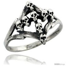 Size 6 - Sterling Silver Skull Cross Ring 7/16 in  - £14.99 GBP