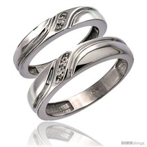 Size 6 - 10k White Gold 2-Pc His (5mm) &amp; Hers (4mm) Diamond Wedding Ring Band  - £487.80 GBP