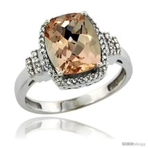 Size 6 - 14k White Gold Diamond Halo Morganite Ring 2.4 ct Cushion Cut 9x7 mm,  - £703.62 GBP