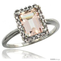 Size 5 - 14k White Gold Diamond Morganite Ring 1.6 ct Emerald Shape 8x6 mm, 1/2  - £614.53 GBP