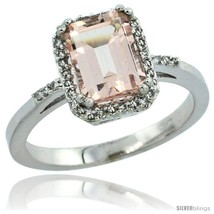 Size 6 - 14k White Gold Diamond Morganite Ring 1.6 ct Emerald Shape 8x6 mm, 1/2  - £632.12 GBP