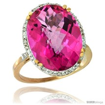 Size 9 - 10k Yellow Gold Diamond Halo Large Pink Topaz Ring 10.3 ct Oval Stone  - $812.75