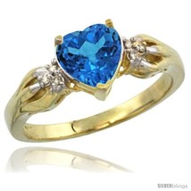 Size 9 - 14k Yellow Gold Ladies Natural Swiss Blue Topaz ring Heart shape 7x7  - $398.78