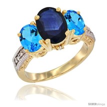 Size 13 - 14K Yellow Gold Ladies 3-Stone Oval Natural Blue Sapphire Ring with  - £717.21 GBP