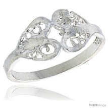 Size 7 - Sterling Silver Double Heart Filigree Ring, 1/4 in -Style  - £7.55 GBP