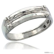 Size 7 - Sterling Silver Grooved Ring Band w/ Beads, 7/32 in. (5.5 mm)  - £25.17 GBP