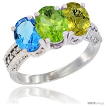 Size 7.5 - 14K White Gold Natural Swiss Blue Topaz, Peridot &amp; Lemon Quartz Ring  - £576.71 GBP