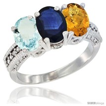  natural aquamarine blue sapphire whisky quartz ring 3 stone oval 7x5 mm diamond accent thumb200