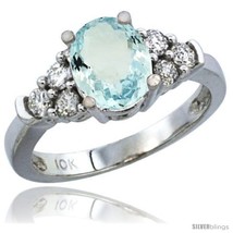 Size 7.5 - 14k White Gold Ladies Natural Aquamarine Ring oval 9x7 Stone Diamond  - £856.65 GBP
