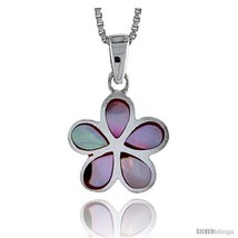 Sterling Silver Five-Petal Flower Shell Pendant, w/ Colorful Mother of Pearl  - £27.73 GBP