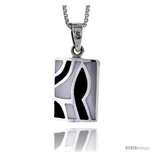 Sterling Silver Rectangular Shell Pendant, w/ Black &amp; White Mother of Pearl  - £33.09 GBP