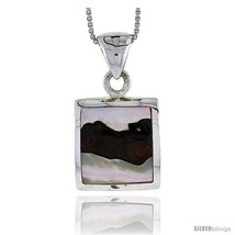 Sterling Silver Square Shell Pendant, w/ Colorful Mother of Pearl inlay, 1in  (2 - £31.36 GBP