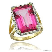 Size 7 - 10k Yellow Gold Diamond Pink Topaz Ring 14.96 ct Emerald shape 18x13  - £726.41 GBP