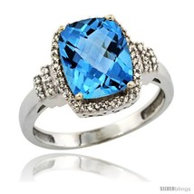 Size 9 - 14k White Gold Diamond Halo Swiss Blue Topaz Ring 2.4 ct Cushion Cut  - £508.64 GBP