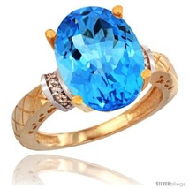 Size 5 - 14k Yellow Gold Diamond Swiss Blue Topaz Ring 5.5 ct Oval 14x10  - £653.04 GBP