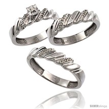 Size 5 - 10k White Gold 3-Pc. Trio His (5mm) &amp; Hers (5mm) Diamond Wedding Ring  - £545.03 GBP