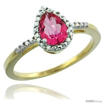 Size 7 - 10k Yellow Gold Diamond Pink Topaz Ring 0.59 ct Tear Drop 7x5 Stone  - £242.88 GBP