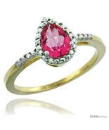 Size 6 - 10k Yellow Gold Diamond Pink Topaz Ring 0.59 ct Tear Drop 7x5 S... - £242.56 GBP
