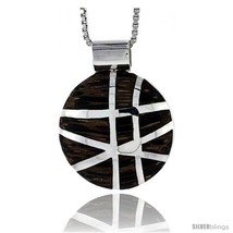 Sterling Silver Round Slider Pendant, w/ Ancient Wood Inlay, 13/16in  (20 mm)  - $97.56