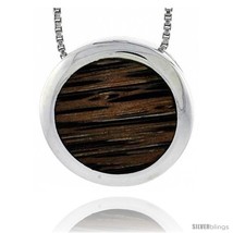 Sterling Silver Round Slider Pendant, w/ Ancient Wood Inlay, 13/16in  (20 mm), w - $54.36