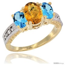 Size 7.5 - 14k Yellow Gold Ladies Oval Natural Whisky Quartz 3-Stone Ring with  - £562.54 GBP