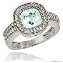 Size 7 - 14k White Gold Ladies Natural Aquamarine Ring Cushion-cut 3.5 ct. 8x8  - £876.61 GBP