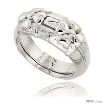 Size 9 - Sterling Silver Heart Petal Flower Ring Guard Flawless finish 3/8 in  - £59.85 GBP