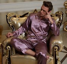 Awesome Ancient Purple Silk Blend 2PCs Men&#39;s Sleepwear/ Pajama Sets L/XL/2XL/3XL - £47.84 GBP