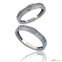 Size 10 - 10k White Gold 2-Piece His (4mm) &amp; Hers (4mm) Diamond Wedding Band  - £525.27 GBP