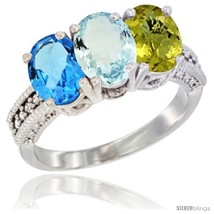 Size 6.5 - 14K White Gold Natural Swiss Blue Topaz, Aquamarine &amp; Lemon Quartz  - £611.54 GBP