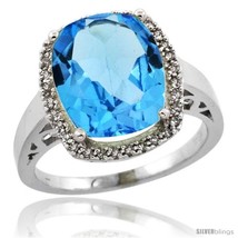Size 5 - 14k White Gold Diamond Swiss Blue Topaz Ring 5.17 ct Checkerboard Cut  - £575.18 GBP