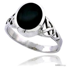 Sterling silver celtic triquetra trinity knot ring oval black onyx stone 7 16 in wide thumb200