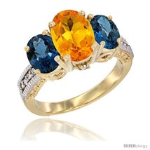 Size 6 - 14K Yellow Gold Ladies 3-Stone Oval Natural Citrine Ring with London  - £655.03 GBP