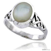 Sterling silver celtic triquetra trinity knot ring oval mother of pearl 7 16 in wide thumb200