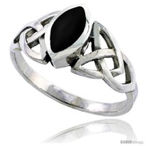 Size 13 - Sterling Silver Celtic Triquetra Trinity Knot Ring with Navette Black  - $24.24