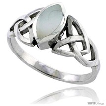 Size 9 - Sterling Silver Celtic Triquetra Trinity Knot Ring with Navette Mother  - £19.37 GBP