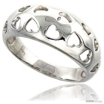 Size 9 - Sterling Silver Domed Band w/ Heart Cut-Outs Ring Flawless finish 3/8  - £30.04 GBP