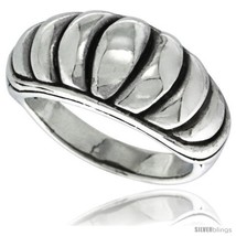 Size 10.5 - Sterling Silver Scalloped Narrow Domed Ring 1/2 in  - £39.94 GBP