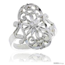 Size 9 - Sterling Silver Floral Pattern Filigree Ring, 3/4 in -Style  - $22.04