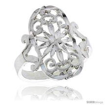 Size 6.5 - Sterling Silver Floral Pattern Filigree Ring, 3/4 in -Style  - £17.55 GBP