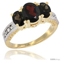 Size 7.5 - 10K Yellow Gold Ladies Oval Natural Garnet 3-Stone Ring with Smoky  - £421.15 GBP