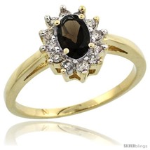 Size 9 - 10k Yellow Gold Smoky Topaz Diamond Halo Ring Oval Shape 1.2 Carat 6X4  - £487.01 GBP