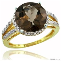 Size 5 - 10k Yellow Gold Diamond Smoky Topaz Ring 5.25 ct Round Shape 11 mm,  - £457.49 GBP