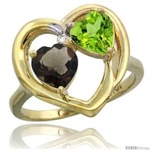 Size 6.5 - 10k Yellow Gold 2-Stone Heart Ring 6mm Natural Smoky Topaz &amp;  - £251.57 GBP