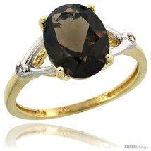 Size 5 - 10k Yellow Gold Diamond Smoky Topaz Ring 2.4 ct Oval Stone 10x8 mm,  - £269.15 GBP