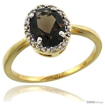 Size 5 - 10k Yellow Gold Diamond Halo Smoky Topaz Ring 1.2 ct Oval Stone 8x6  - £217.41 GBP