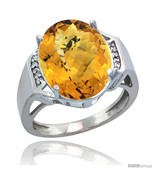 Size 6 - 10k White Gold Diamond Whisky Quartz Ring 9.7 ct Large Oval Stone  - £487.09 GBP