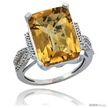 Size 9 - 10k White Gold Diamond Whisky Quartz Ring 12 ct Emerald Shape 16x12  - £636.07 GBP